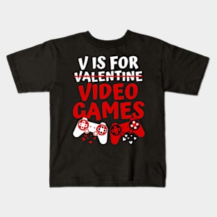 V Is For Video Games Valentines Day Gamer Boy Kids T-Shirt